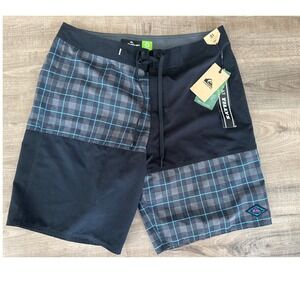 Quiksilver Mens Plaid Boardshorts Black Grey Teal Size 31 New